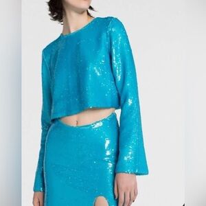 Ganni Sequin Turquoise Women's Top